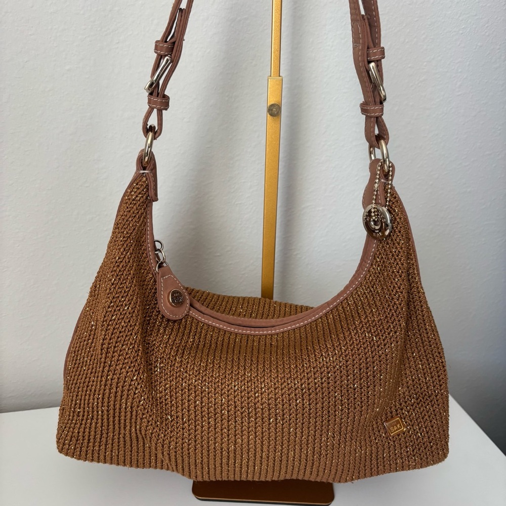 Gorgeous THE SAK Brown & Gold Threads Woven HOBO Shoulder Bag - Picture 9 of 13